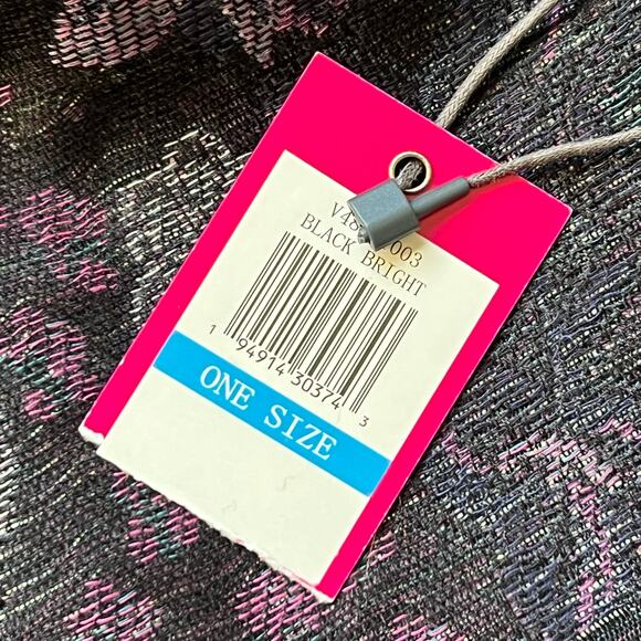 Vince Camuto Scarf Wrap Bright Black Floral Dark Gray Pink Blue NWT - Picture 9 of 9